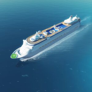 Aerial view of luxury cruise liner.
